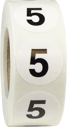 White with Black Numbers 1-20 Circle Dot Stickers, Ø10mm Round, 6 740 Labels on a Roll 