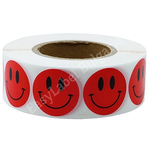 Smiley Face Happy Stickers 19mm Round Circle Teacher Labels Red, 500