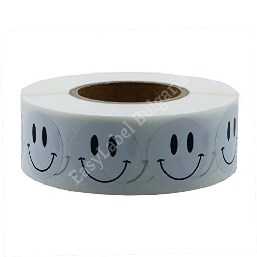 Smiley Face Happy Stickers 20mm Round Circle Teacher Labels White, 500