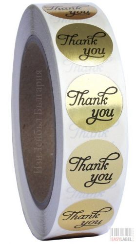 Round Gold Paper Thank You Sticker Labels in Script/Calligraphy Print, 500 Labels per Roll, 19mm diameter