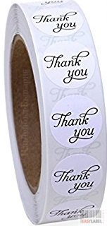 Round Gold Paper Thank You Sticker Labels in Script/Calligraphy Print, 500 Labels per Roll, 20mm diameter