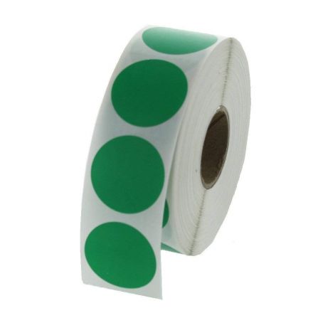Зелени кръгли самозалепващи се етикети на ролка,  Ø73mm, 1 000бр. в ролка