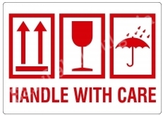 International Safe Handling Labels - "Fragile", "Keep dry", "This side UP", Rolls of 100, 102mm x 194mm