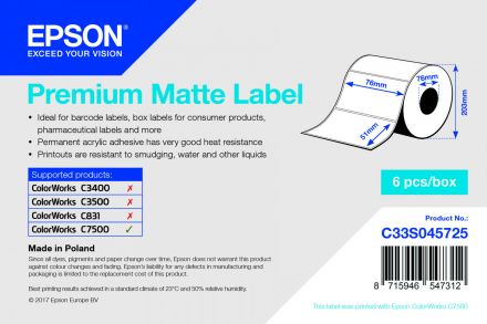 C33S045720Epson High Gloss Label - 76mm x 51mm for ColorWorks C7500 Inkjet Printer