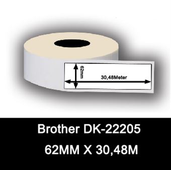Brother DK-22205 White Continuous Paper Roll 62mm X 30.48m, Black on White