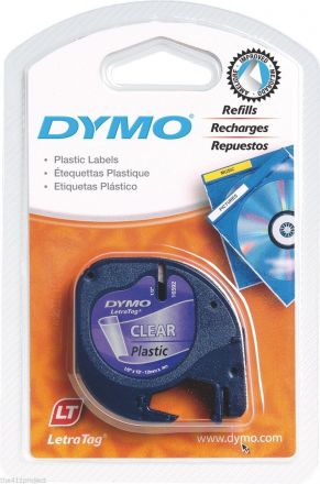 Оригинална  DYMO LetraTag 12267, пластмасова лента, 12mm x 4m, прозрачна