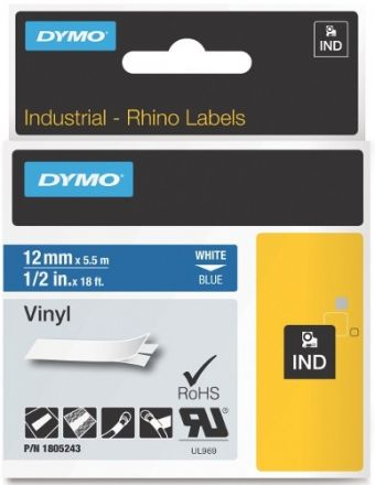 Dymo RHINO 1805415 12mm x5,5m  Vinyl White on Purple 