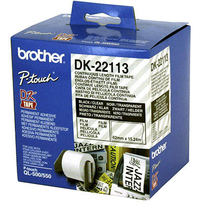 Continuous Length Film Tape Black on Clear 62mm x 15.24m -  DK22113 