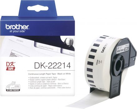  Brother DK-22214 White Continuous Paper Roll 12mm x 30.48m, Black on White
