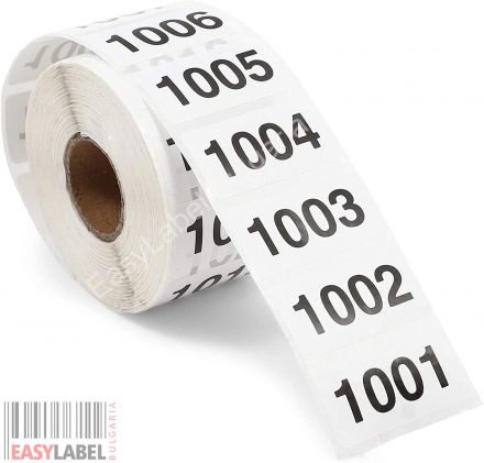 Стикери/етикети с последователни номера от 1 до 1 000, 28mm x 16mm, бели