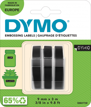 Dymo Embossing Tape, 9mm x 3m, 3 pcs, black