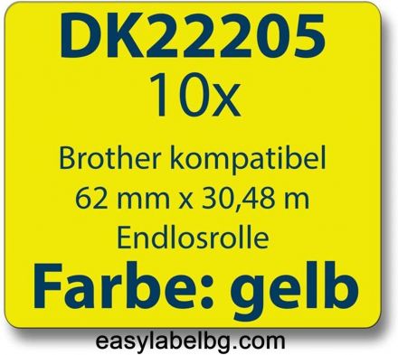 Compatible Brother DK-44605 Yellow Continuous Paper Roll 62mm x 30.48m, Black on Yellow