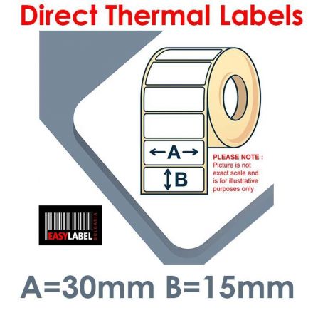 Thermal-eco labels, removable 30mm x 15mm, 1 inch (25.4 mm) core diameter, 4 000 labels, 1 roll