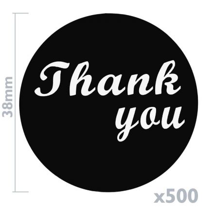 Кръгли черни стикери "Thank you", Ø38mm, 500 бр.