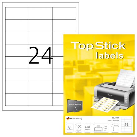 Самозалепващи етикети TopStick 8736, прави ъгли, 64.6mm x 33.8mm