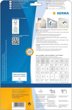 White Herma 10020 Self Adhesive Removable Multi-Purpose Labels, 2 Labels Per A4 Sheet, 50 Labels for Printers, Large, 199.6mm x 143.5mm 