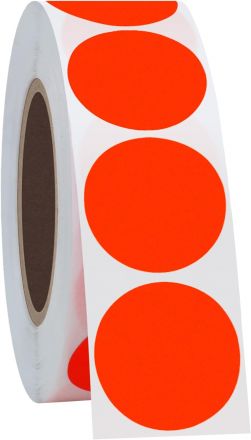 Червени самозалепващи кръгли етикети на ролка, сигнален цвят, Ø19mm, 2000 бр.