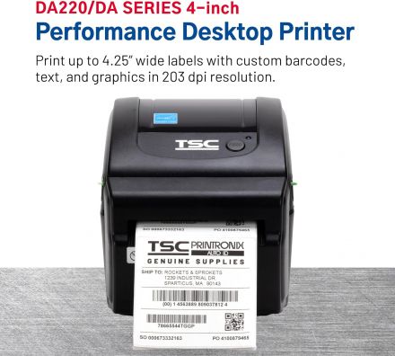TSC DA220, 8 dots/mm (203 dpi), RTC, EPL, ZPL, ZPLII, DPL, USB, Ethernet