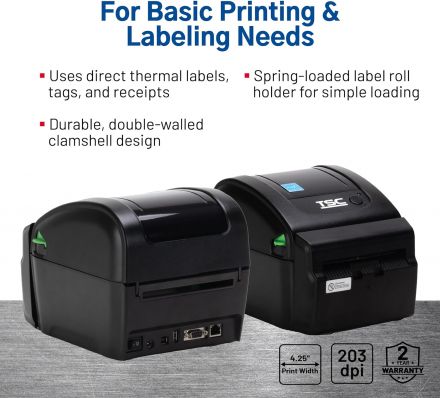 TSC DA220, 8 dots/mm (203 dpi), RTC, EPL, ZPL, ZPLII, DPL, USB, Ethernet