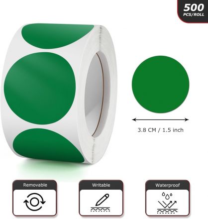 Ø50mm Green round marking labels, polyethylene foil, 500