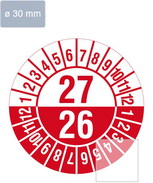 Yearly inspection label, 2027, polyethylene foil, Ø30mm