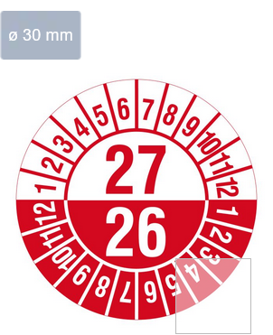 Yearly inspection label, 2027, polyethylene foil, Ø30mm