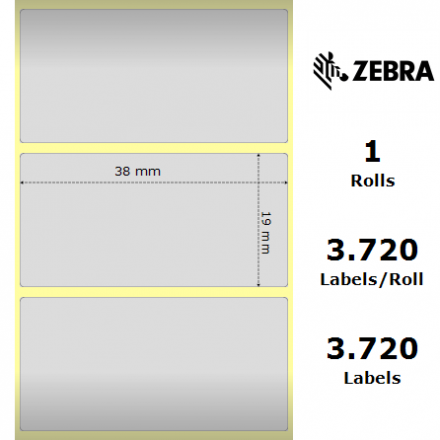3006493 Zebra Z-Ultimate 3000T, original silver polyester labels, 38mm x 19mm, 3 720, core Ø25mm 