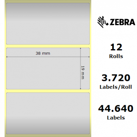 3006493 Zebra Z-Ultimate 3000T, original silver polyester labels, 38mm x 19mm, 3 720, core Ø25mm 