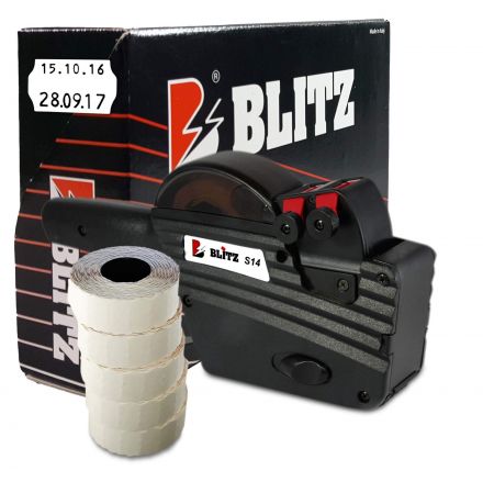 Маркиращи клещи BLITZ S14, двуредови+5 бр. ролки бели етикети 26mm х 16mm