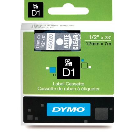 ЛЕНТА D1 за Dymo Label Manager, 12mm X 7m, прозрачна, бял надпис 