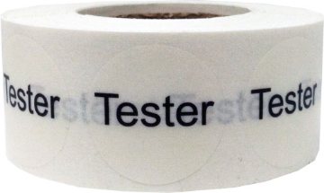 Round Cosmetic Tester Labels - Clear with Black Text