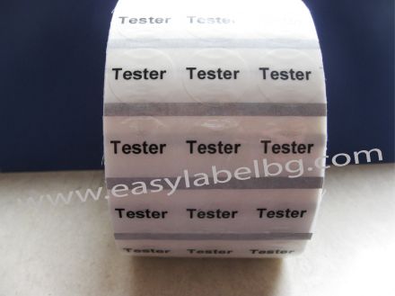 Round Cosmetic Tester Labels - Clear with Black Text, 500
