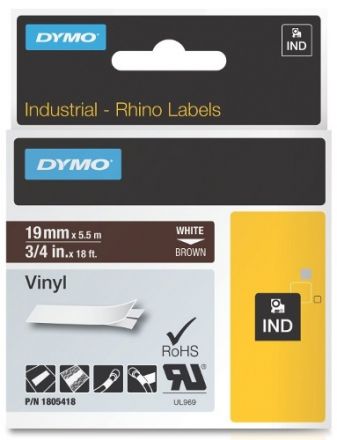 Dymo RhinoPRO 1805418 - 19mm X 5,5m Кафяв Винил/Бял Надпис