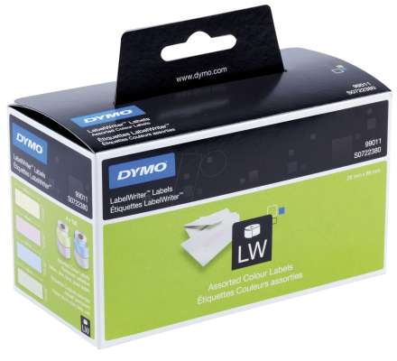 Dymo 99011 Standard Address Labels 28mm x 89mm in 4 Assorted Colours