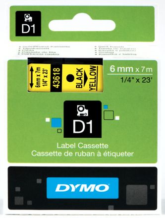 Лента D1 Dymo 43618, 6mm x 7m, жълта, черен надпис 