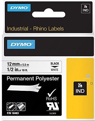 Dymo IND Rhino 18483, S0718210  Перманентен, Траен полиестер 12mm X 5,5m, бели