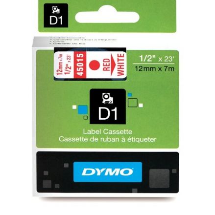 Dymo S0720550 D1 45015 Tape 12mm x 7m Red on White 