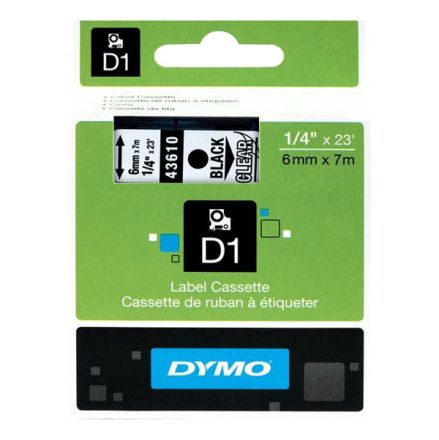 Dymo D1 43610 Tape 6mm x 7m Black on Clear