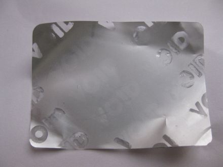 Напечатан защитен гарaнционен етикет, стикер - тип VOID, 44mm X 32mm, matt silver