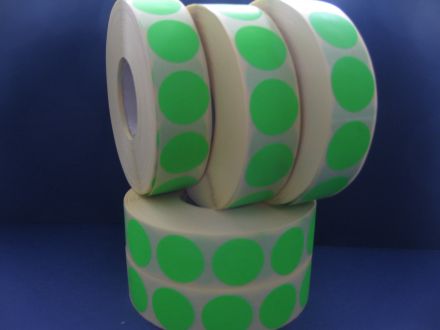 Green round marking labels, marking points, sealing labels, adhesive dots, paper, Ø25mm, 2 000