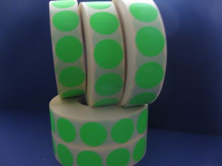 Green round marking labels, marking points, sealing labels, adhesive dots, paper, Ø25mm, 2 000