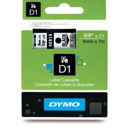 Dymo D1 S0720670, 40910 Tape 9mm x 7m Black on Clear