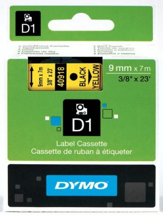 Dymo D1 40918 Tape 9mm x 7m, Black On Yellow