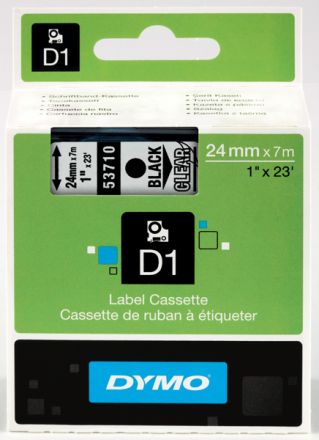 Dymo D1 53710 Tape 24mm x 7m Black on Clear
