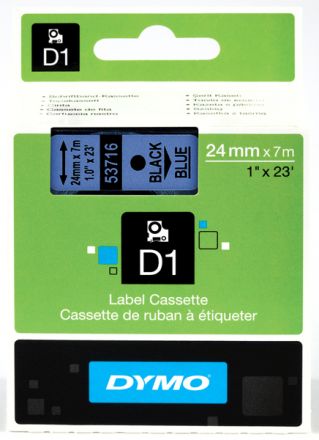 Dymo D1 53716 Tape 24mm x 7m Black on Blue