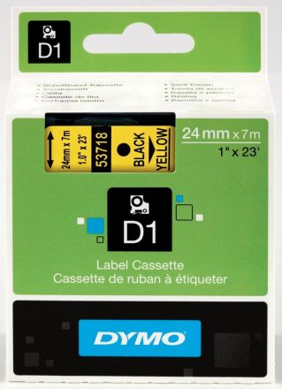 Dymo D1 S0720980, 53718 Tape 24mm x 7m Black on Yellow