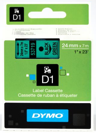 Dymo D1  53719 Tape 24mm x 7m Black on Green