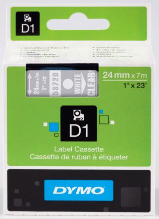 ЛЕНТА D1 за Dymo Label Manager, 24mm X 7m, порзрачна, бял надпис 
