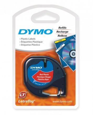 Original DYMO LetraTag 91203, Plastic Tape, 12mm x 4m, red