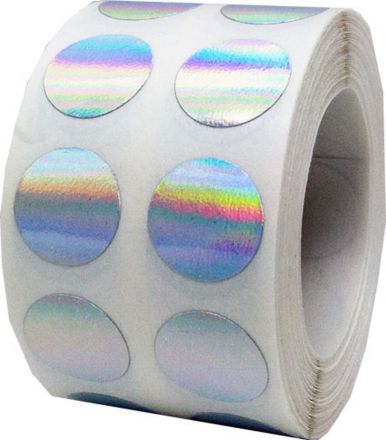 Kръгъл стикер от самозалепващo PVC фолио - Shimmer labels - имитация на холограмен стикер, Ø25mm /3/ 6 000бр., Ø40mm 